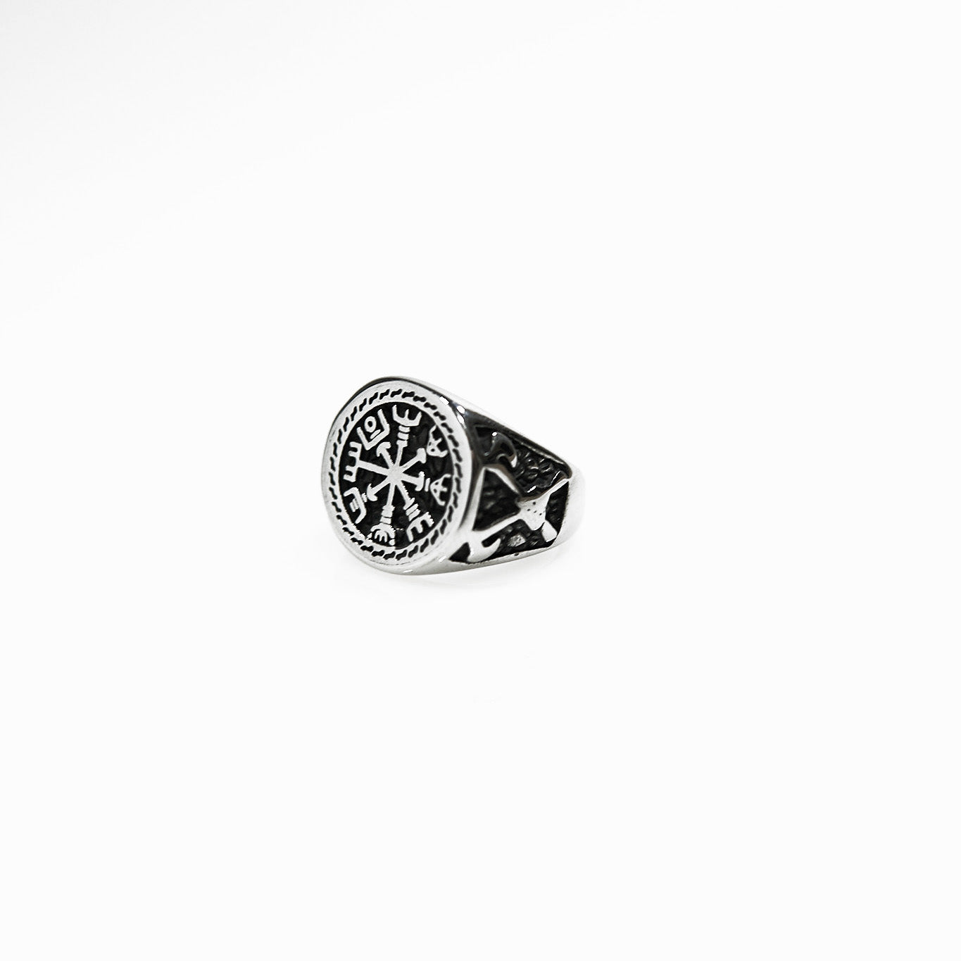 Silver nordic compass ring