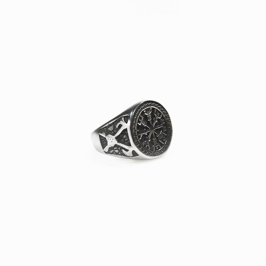 Silver nordic compass ring