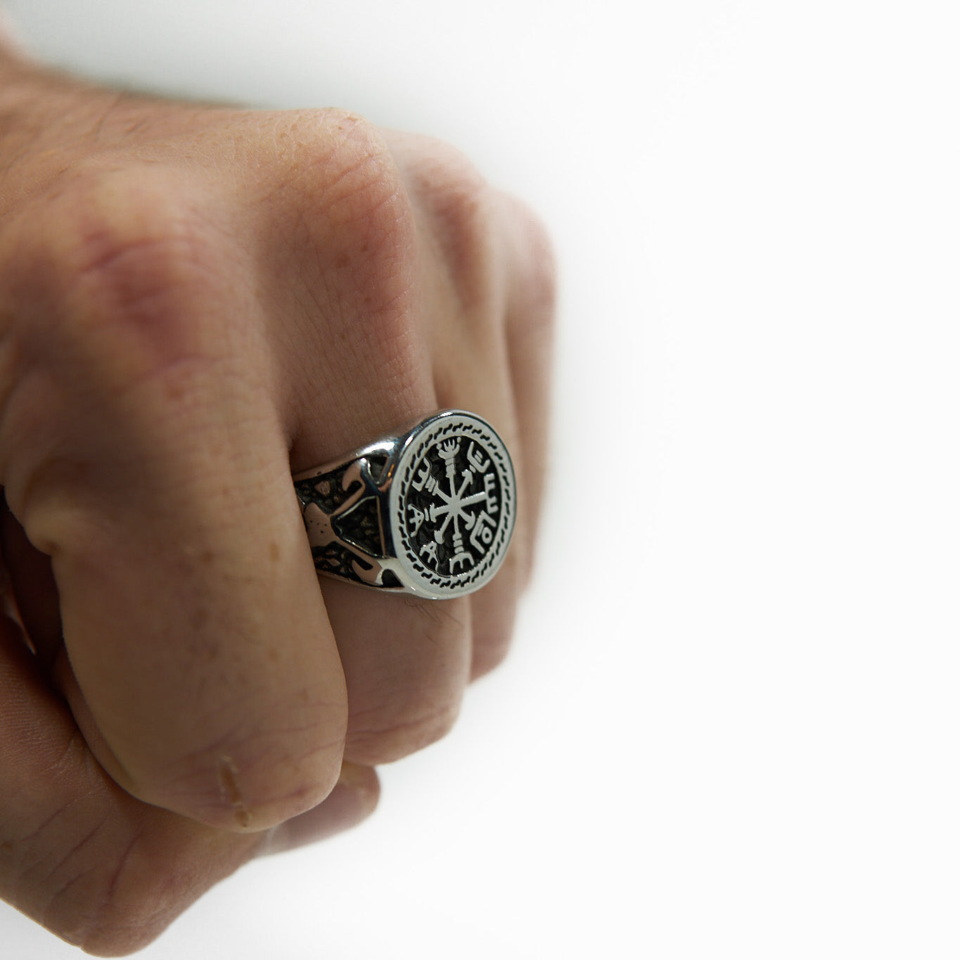 Silver nordic compass ring