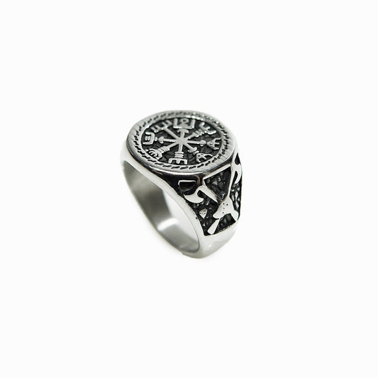 Silver nordic compass ring