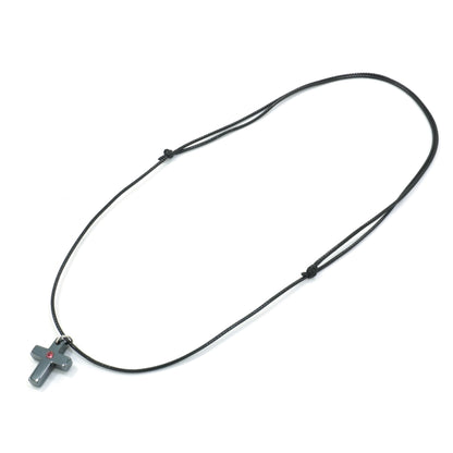 Small Hematite Cross Necklace / Pink Rhinestone