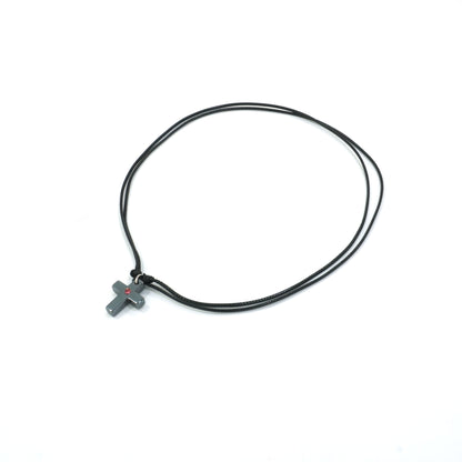 Small Hematite Cross Necklace / Pink Rhinestone