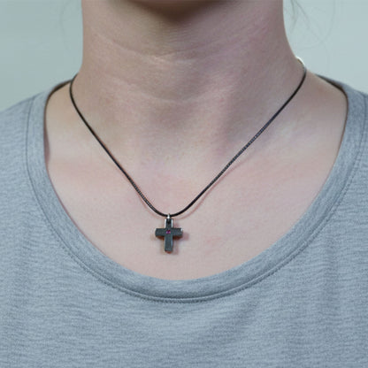 Small Hematite Cross Necklace / Pink Rhinestone